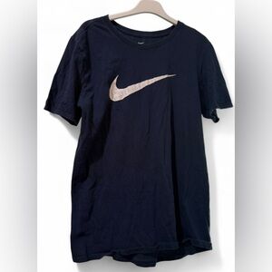 Nike Dark Blue Swish Tee with White Logo Size Small